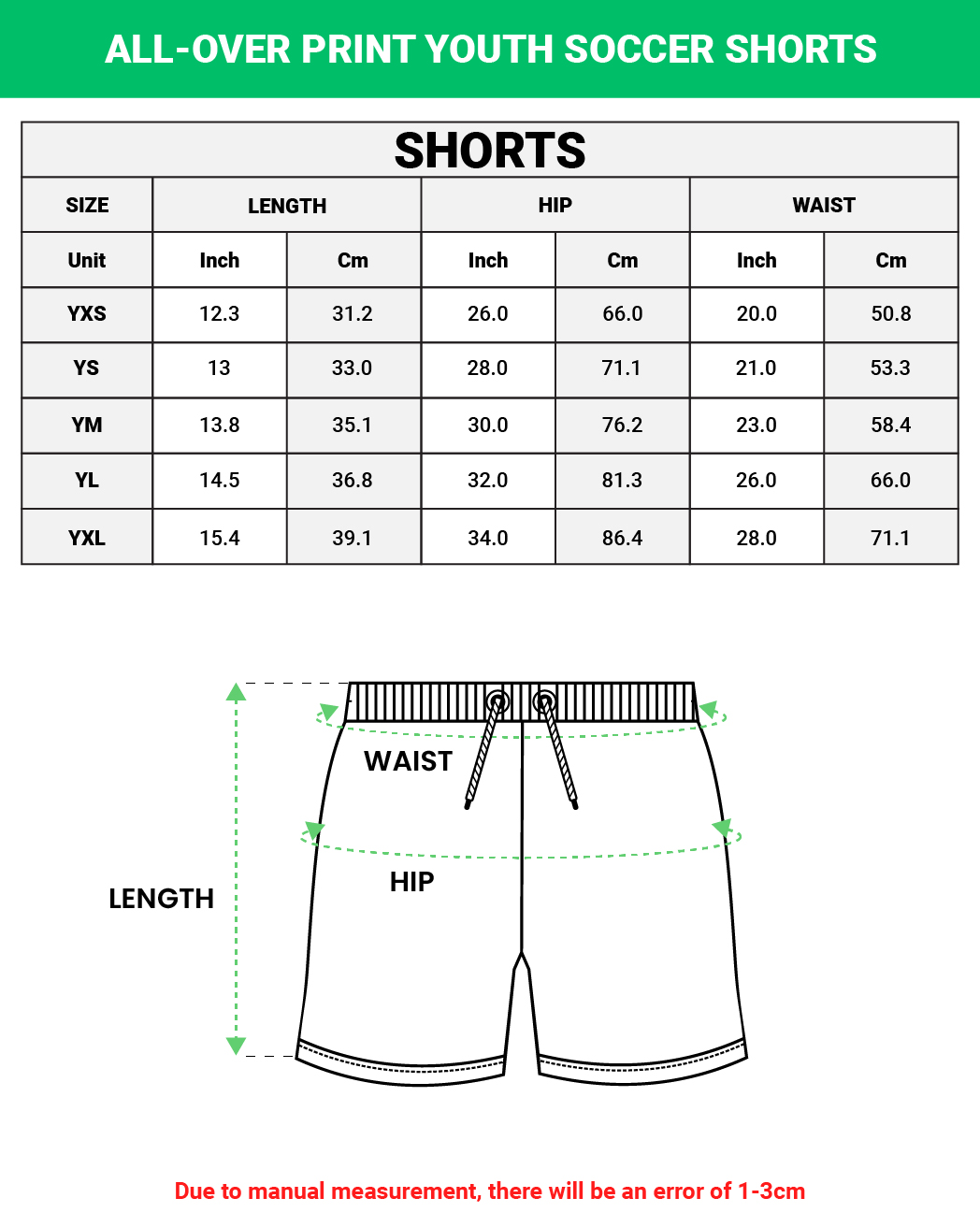 All-over Print Youth Soccer Jersey Shorts