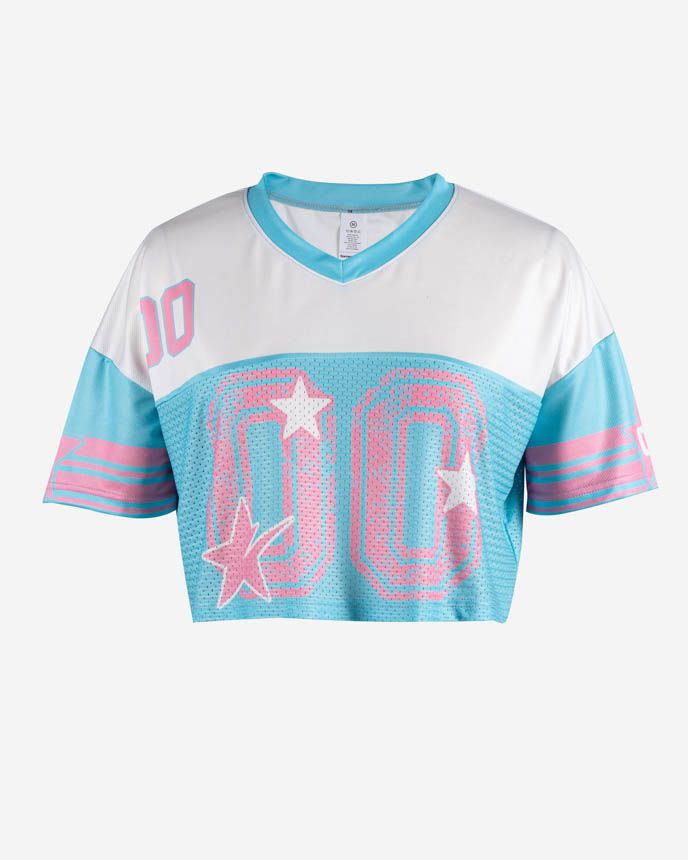 All-over Print V-Neck Hybrid Mesh Crop Top Football Jersey (Midweight)