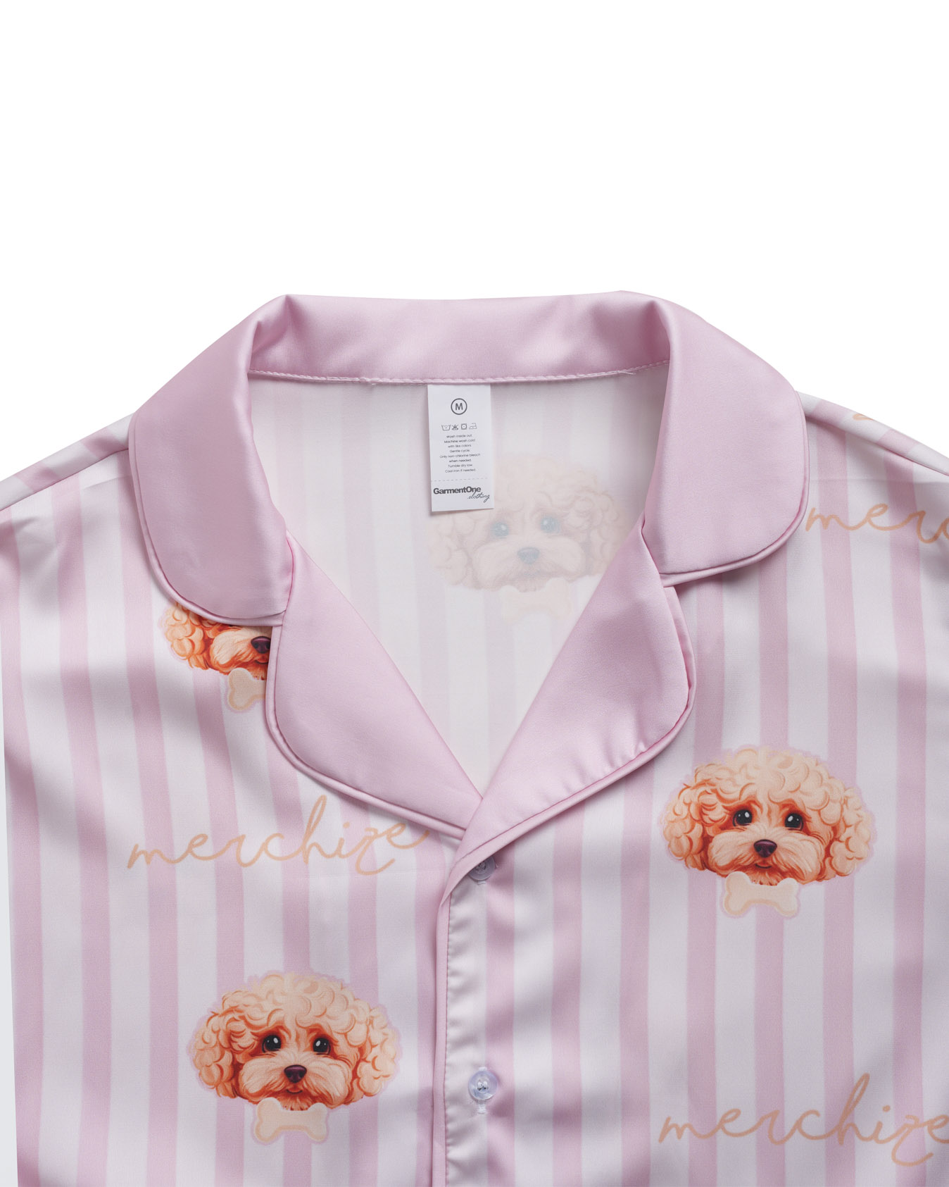 All-over Print Satin Long-Sleeve Pajama Shirt (No Pocket)