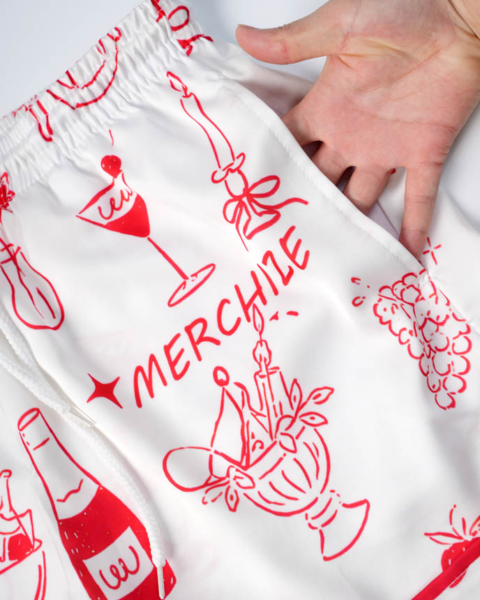 All-over Print Satin Short-Sleeve Pajamas Set (Loose Shorts)