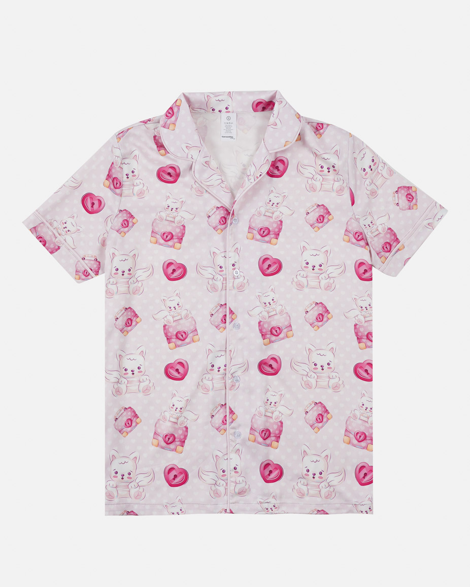 All-over Print Satin Short-Sleeve Pajamas Set (No Pocket)