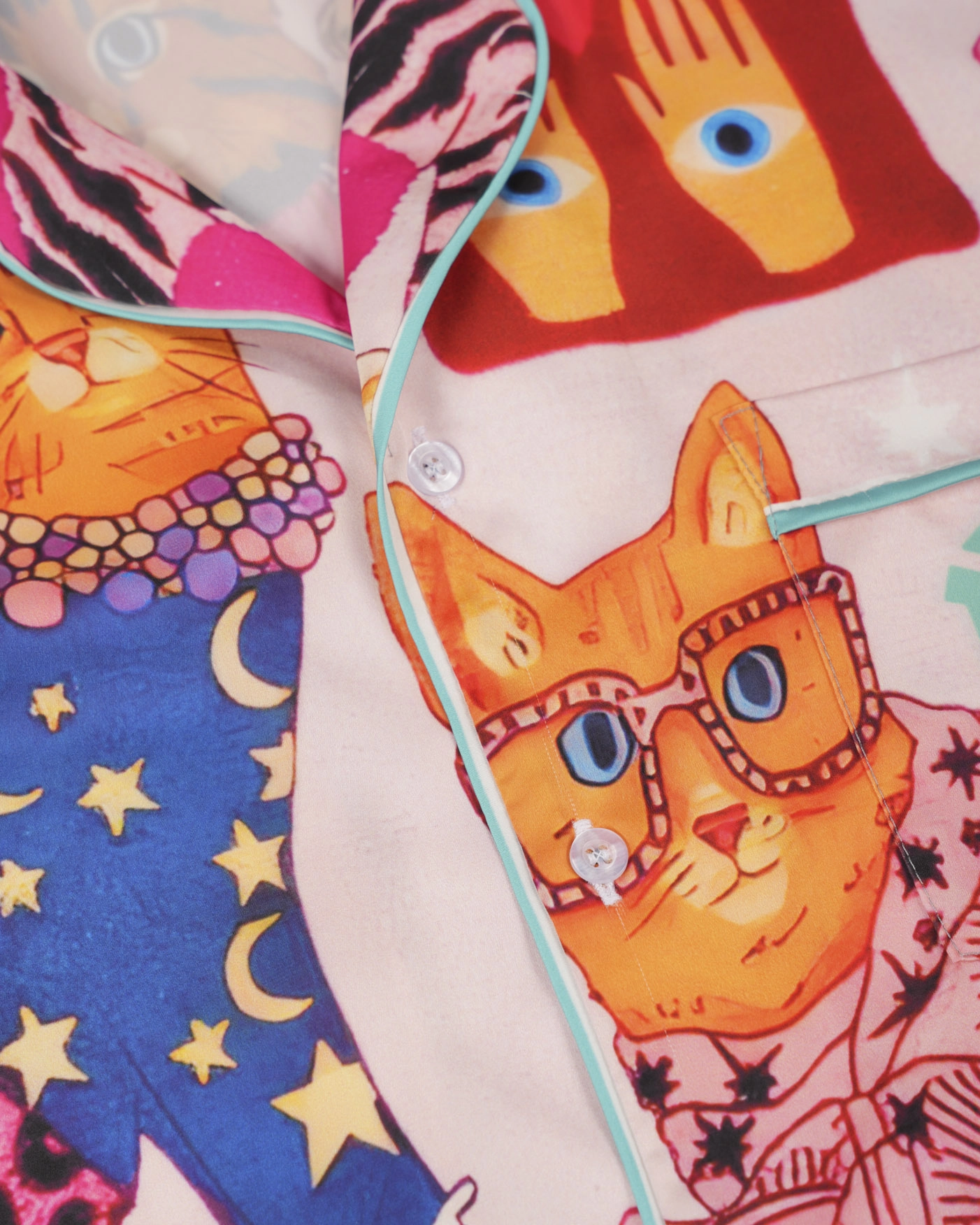 All-over Print Satin Short-Sleeve Pajamas Set with Long Pants