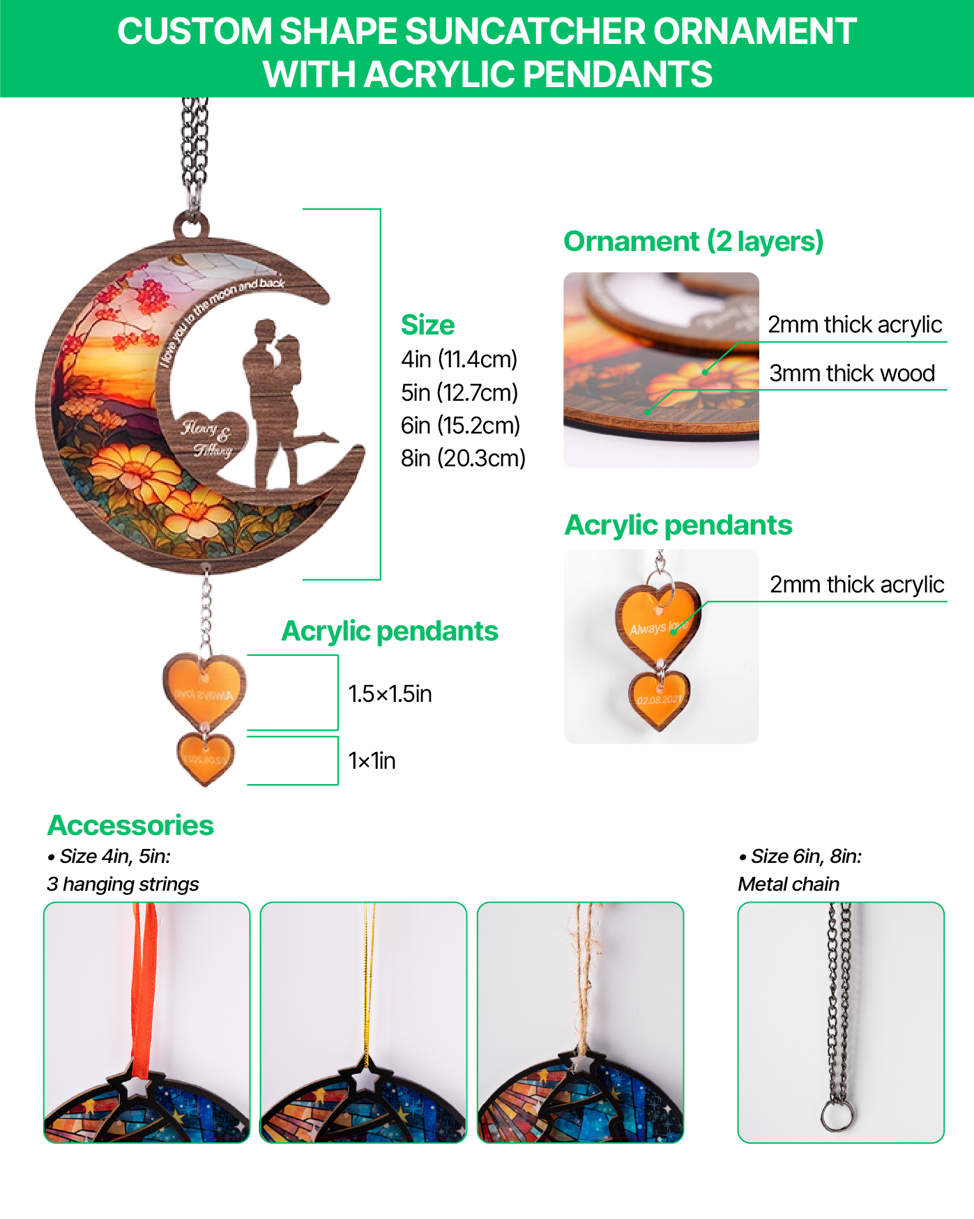 Custom Shape Suncatcher Ornament with Acrylic Pendants