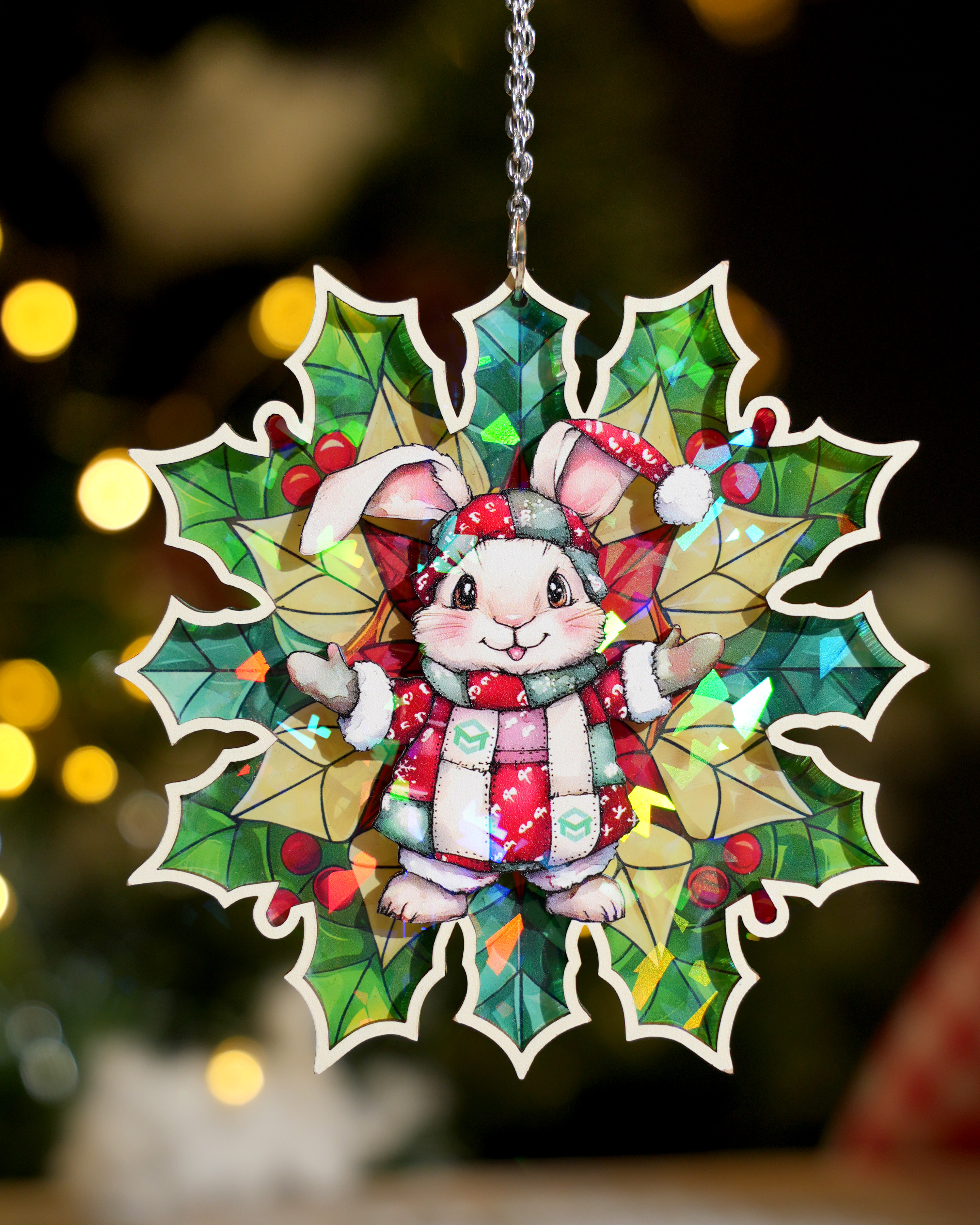 Custom Shape Wood and Broken Glass Hologram Ornament