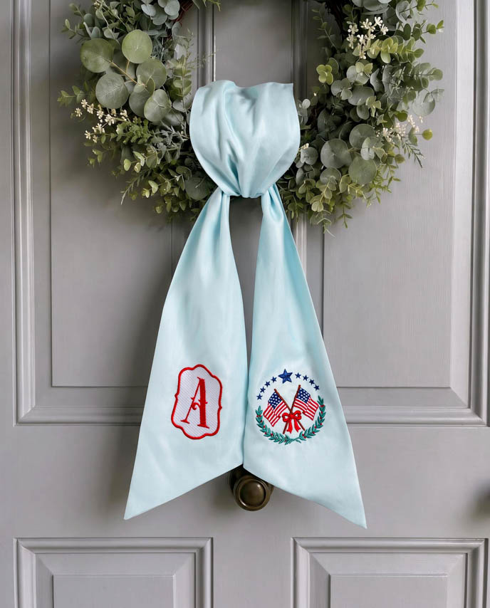 Embroidered Linen Door Wreath Sash