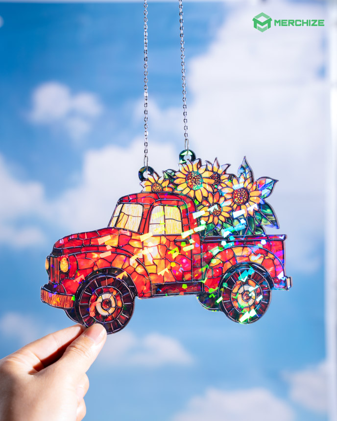 Custom Shape 1-side Printed Broken Glass Hologram Ornament