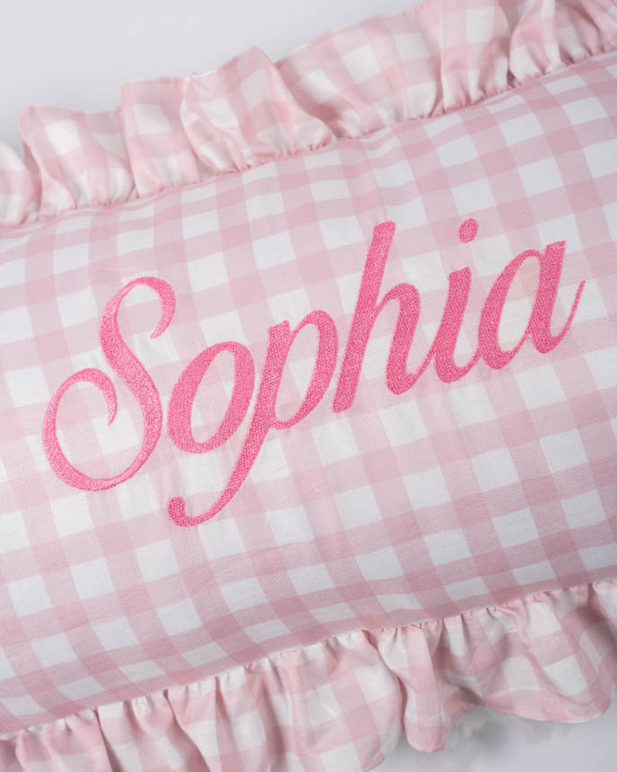 Embroidered Linen Pillow With Ruffles