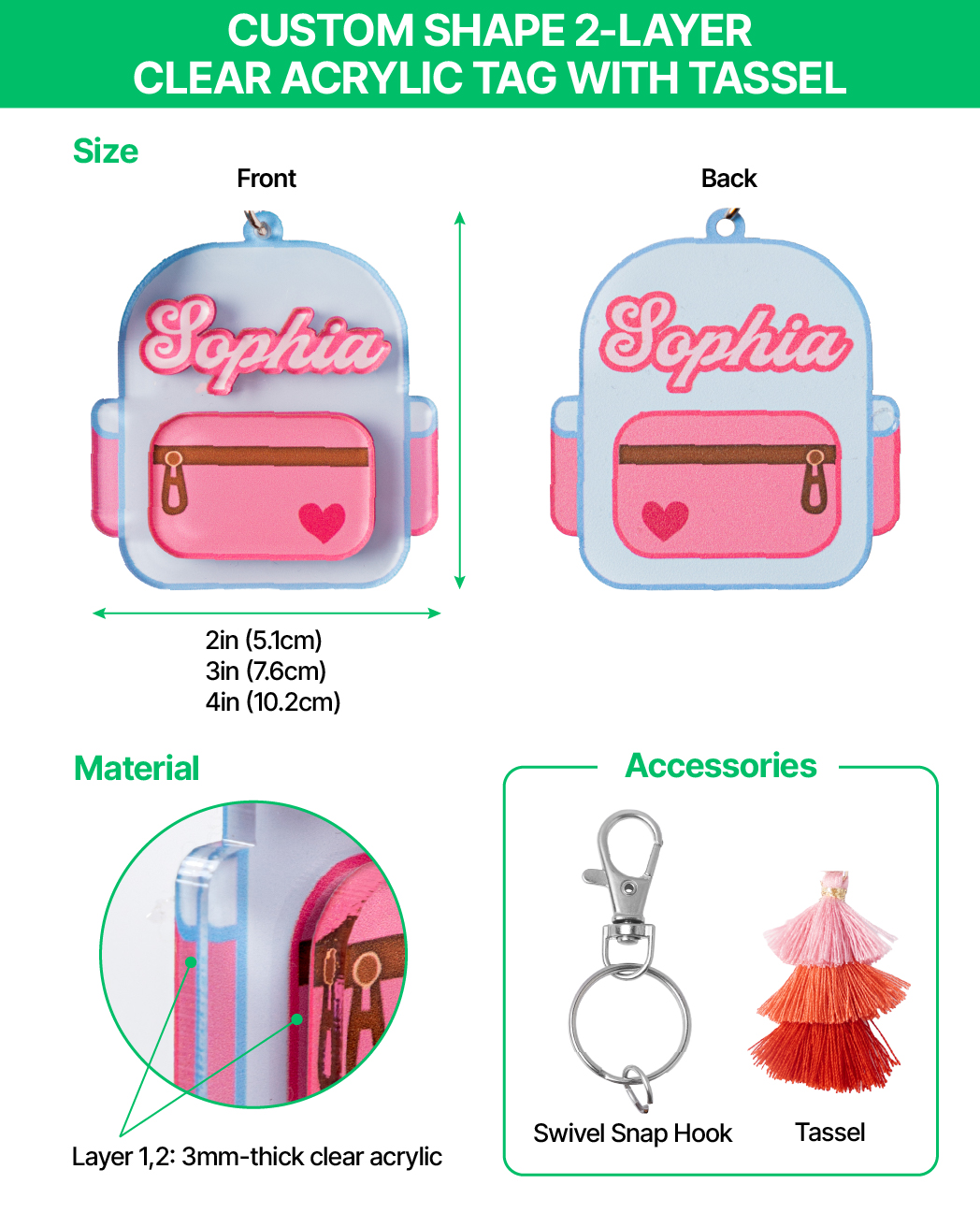 Custom Shape 2-Layer Clear Acrylic Tag With Tassel