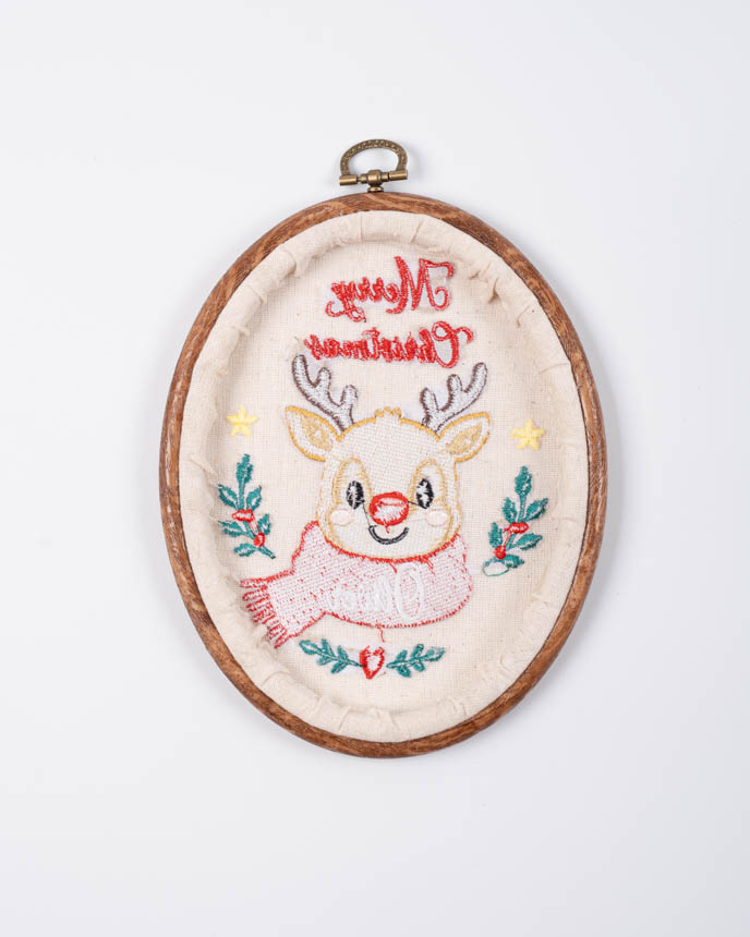 Embroidered Faux Wood Hoop Ornament