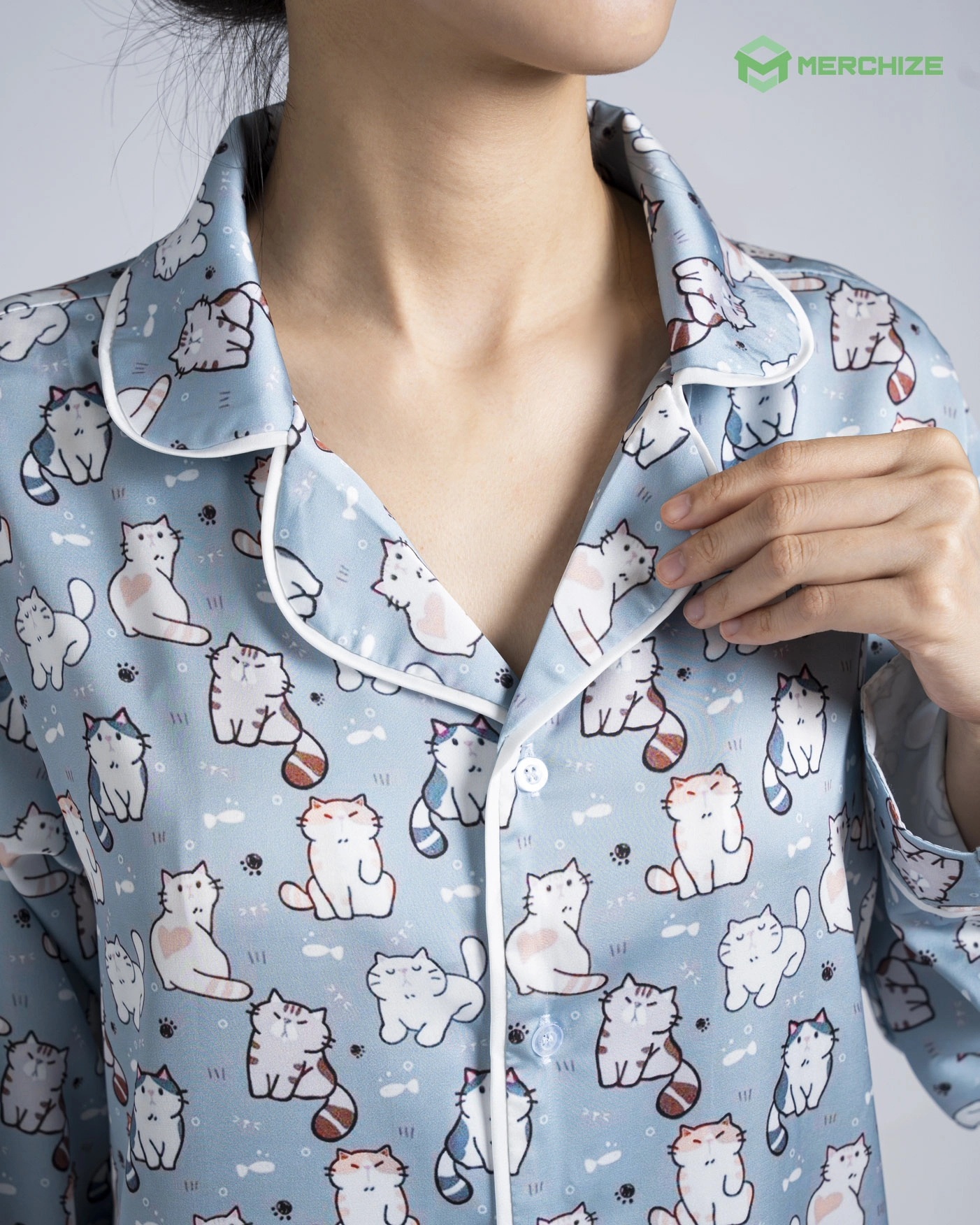 All-over Print Satin Pajamas Set (No Pocket)