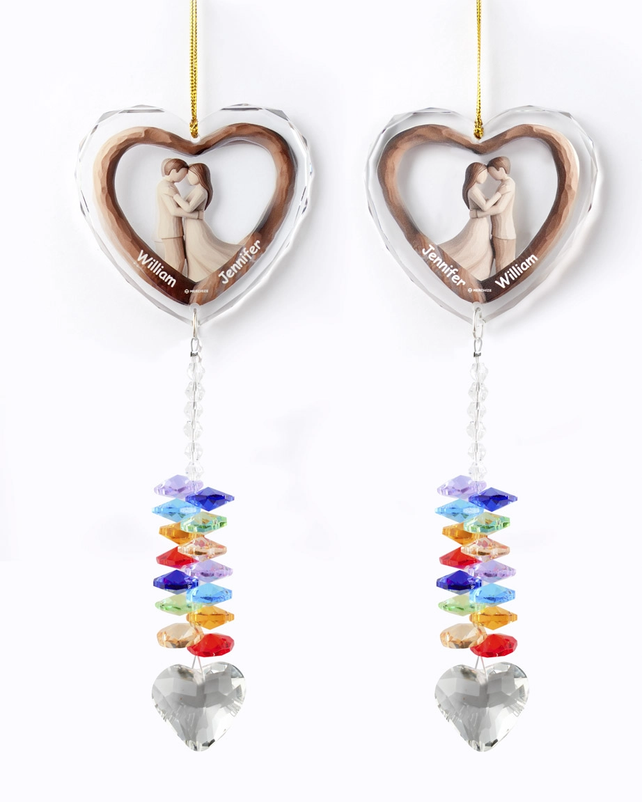 2-side Printed Glass Ornament With Crystal Charm