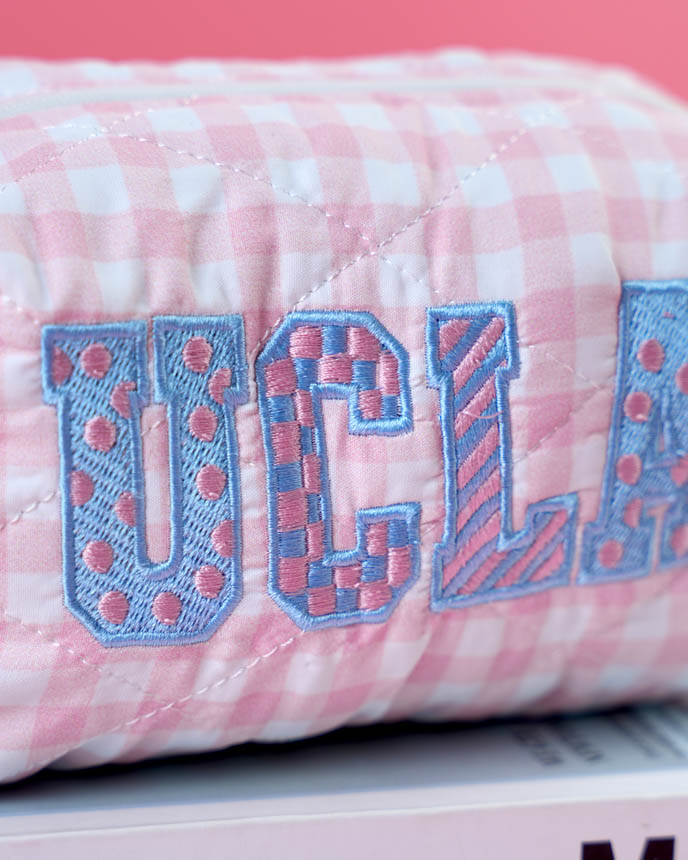 Embroidered Quilted Makeup Pouch