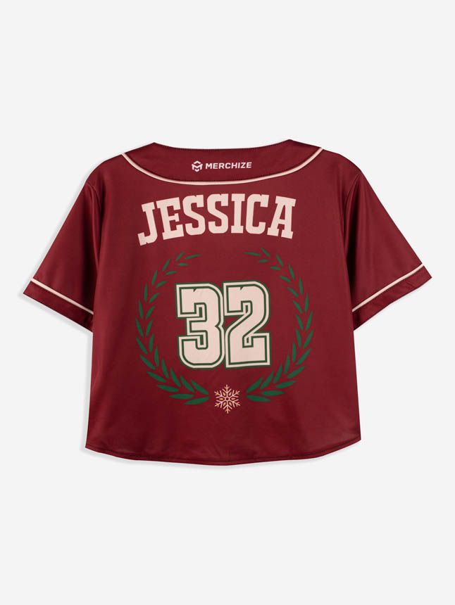 All-over Print Crop Top Baseball Jersey (White Buttons)