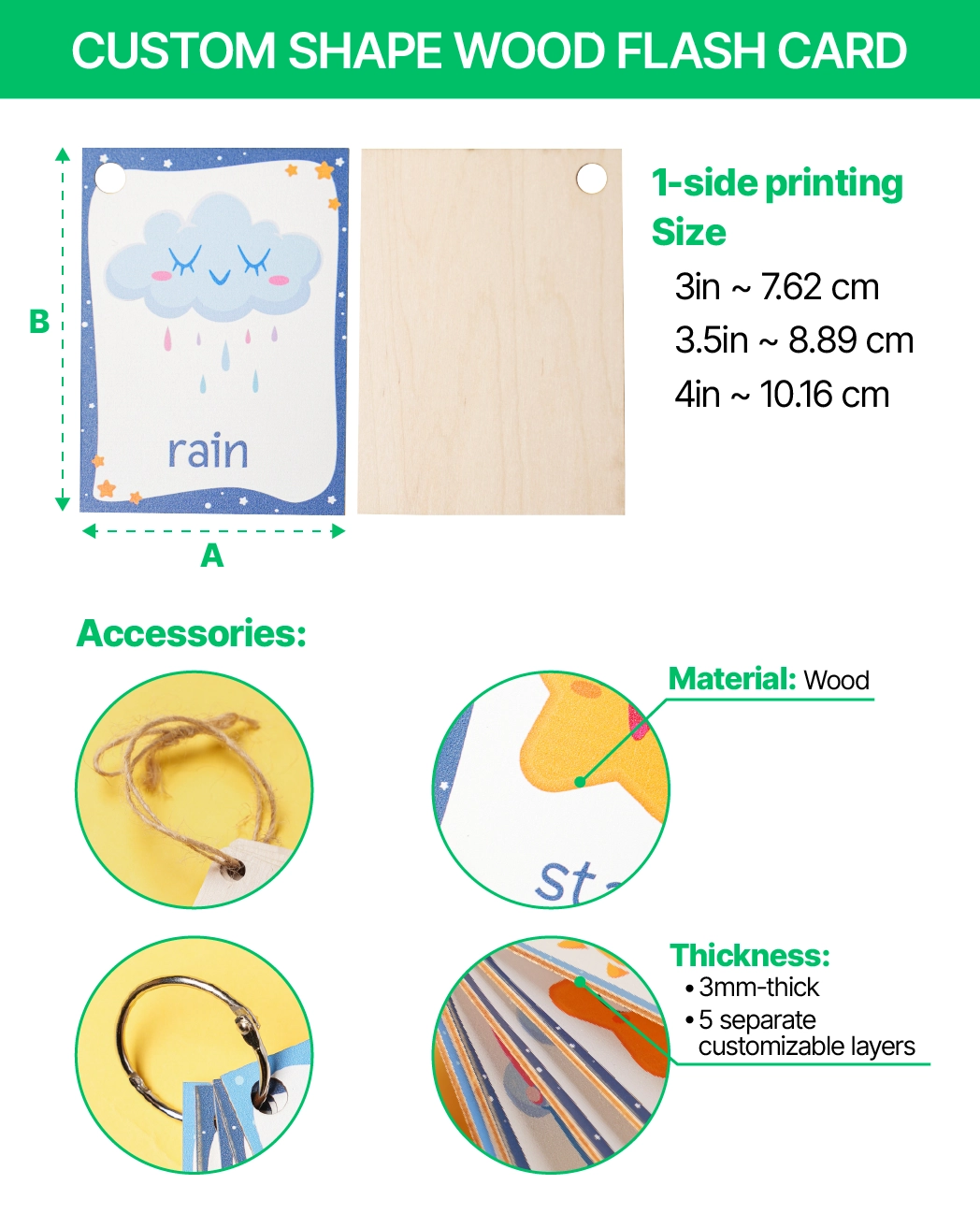 Custom Shape Wood Flash Card