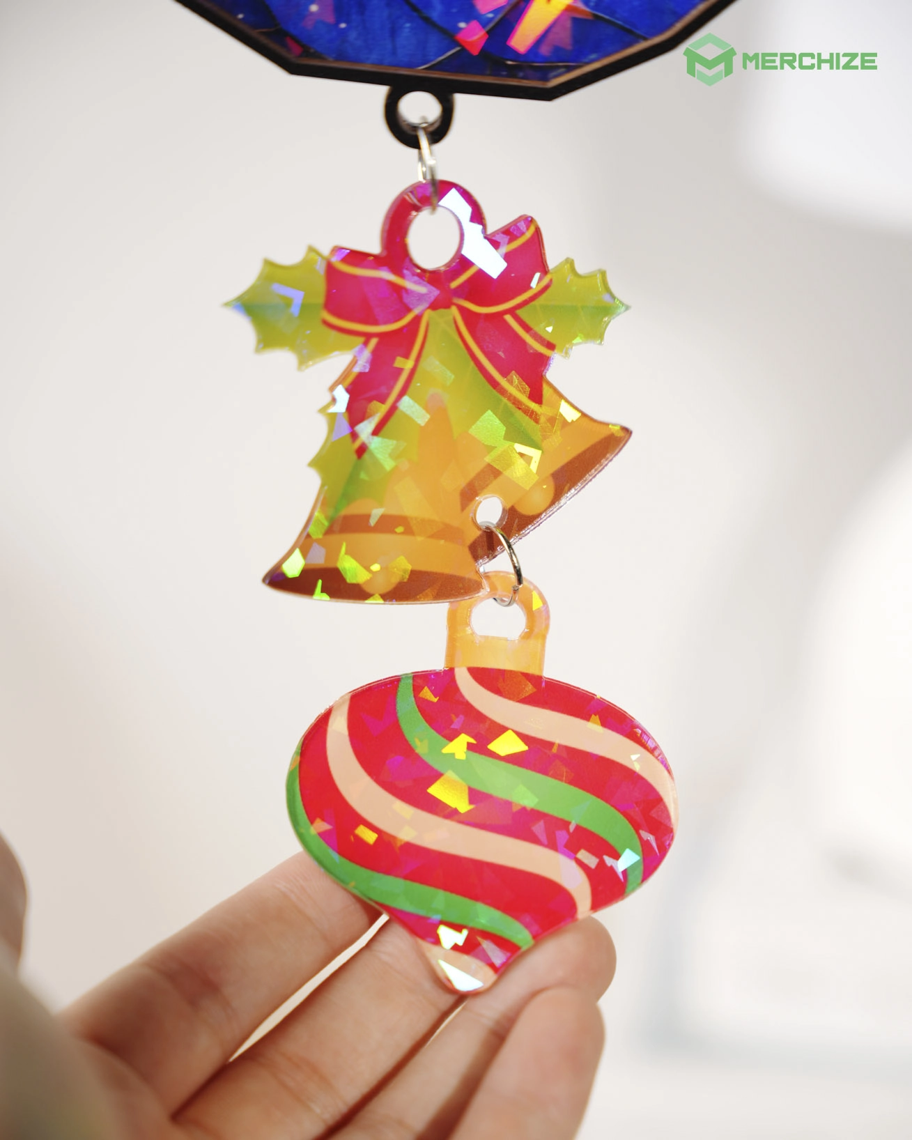 Custom Shape Wood and Hologram Acrylic  Ornament With 2 Charms