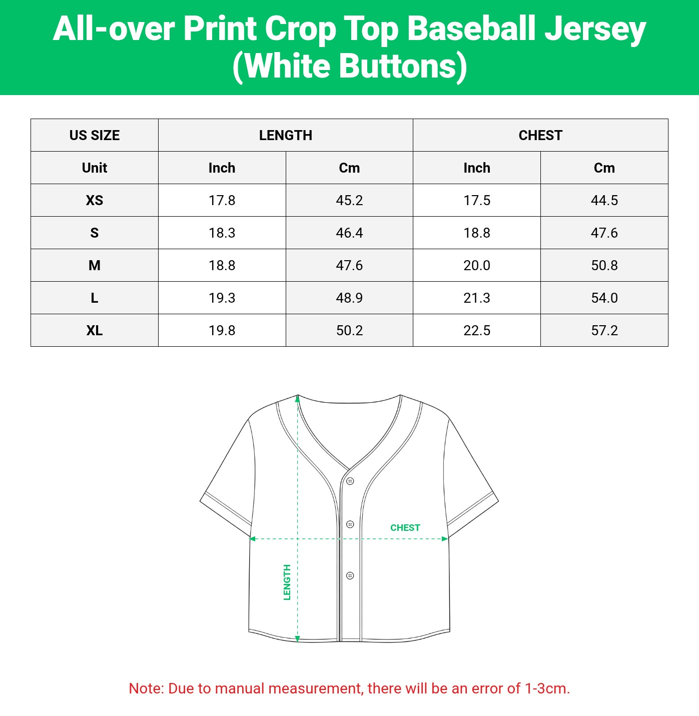 All-over Print Crop Top Baseball Jersey (White Buttons)