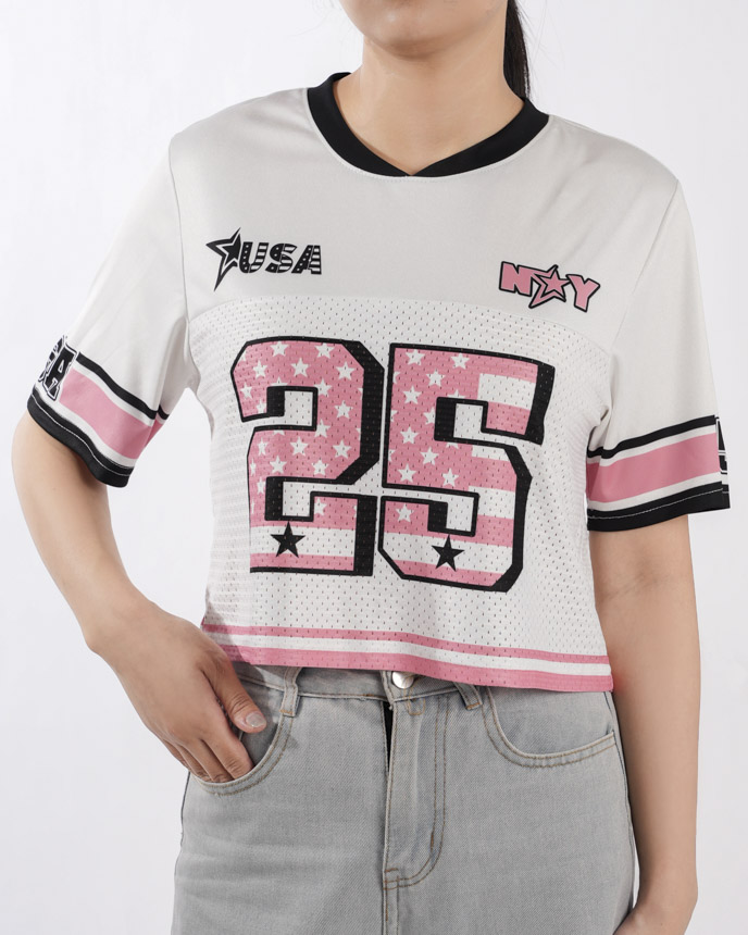 All-over Print Crewneck Hybrid Mesh Crop Top Football Jersey (Midweight)