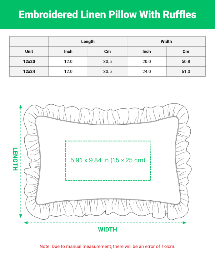 Embroidered Linen Pillow With Ruffles
