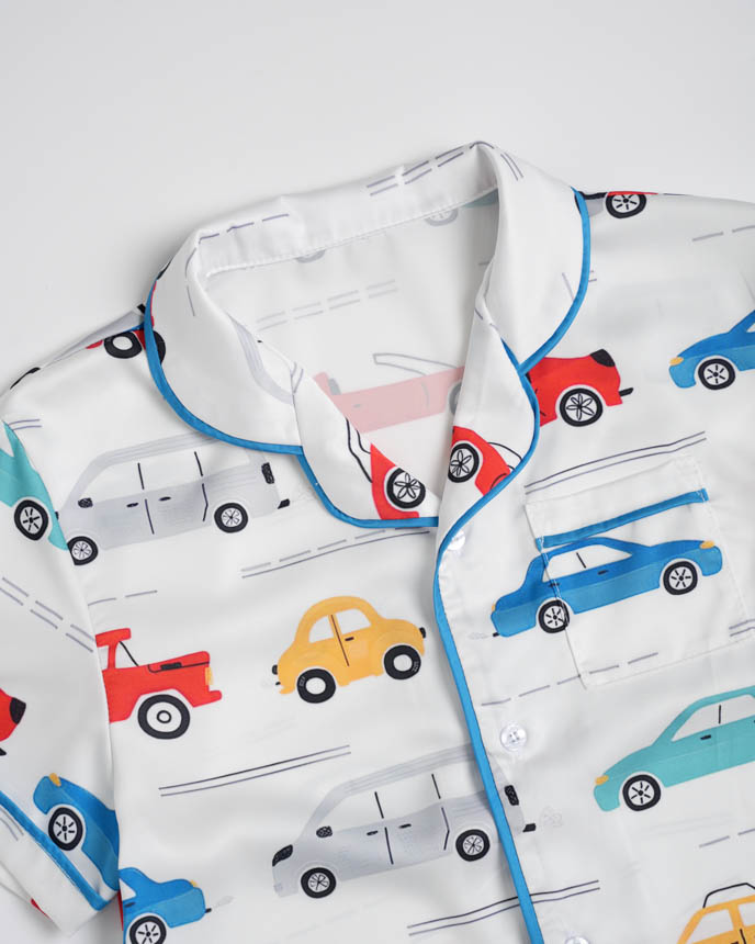 All-over Print Kid and Youth Satin Short-Sleeve Pajama Shirt 