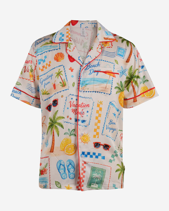 All-over Print Men's Satin Short-Sleeve Pajama Shirt