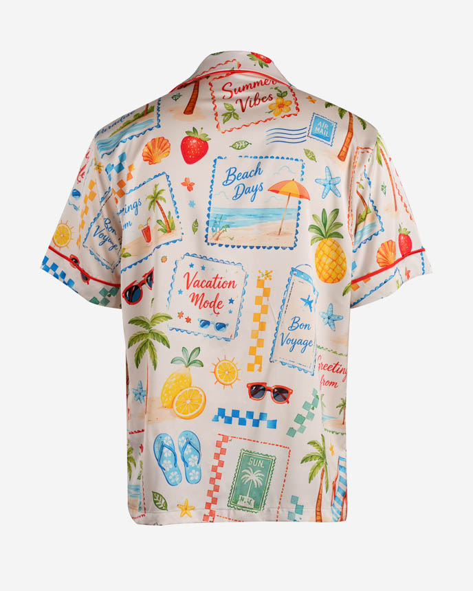 All-over Print Men's Satin Short-Sleeve Pajama Shirt