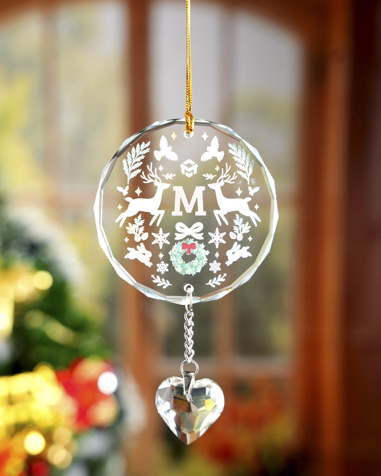 Glass Ornament With Crystal Charm