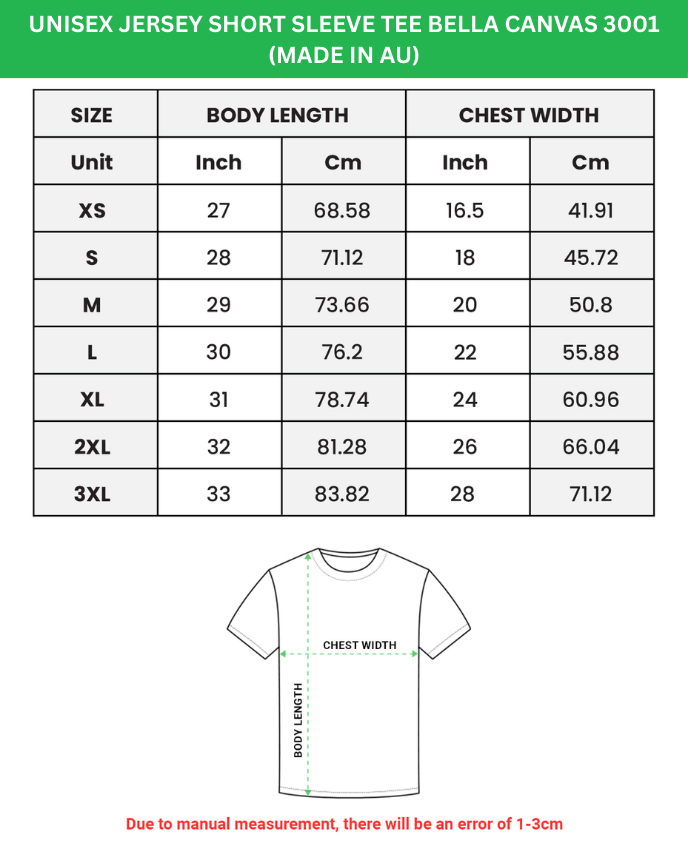 Unisex Jersey Short Sleeve Tee Bella Canvas 3001 (Made In AU)