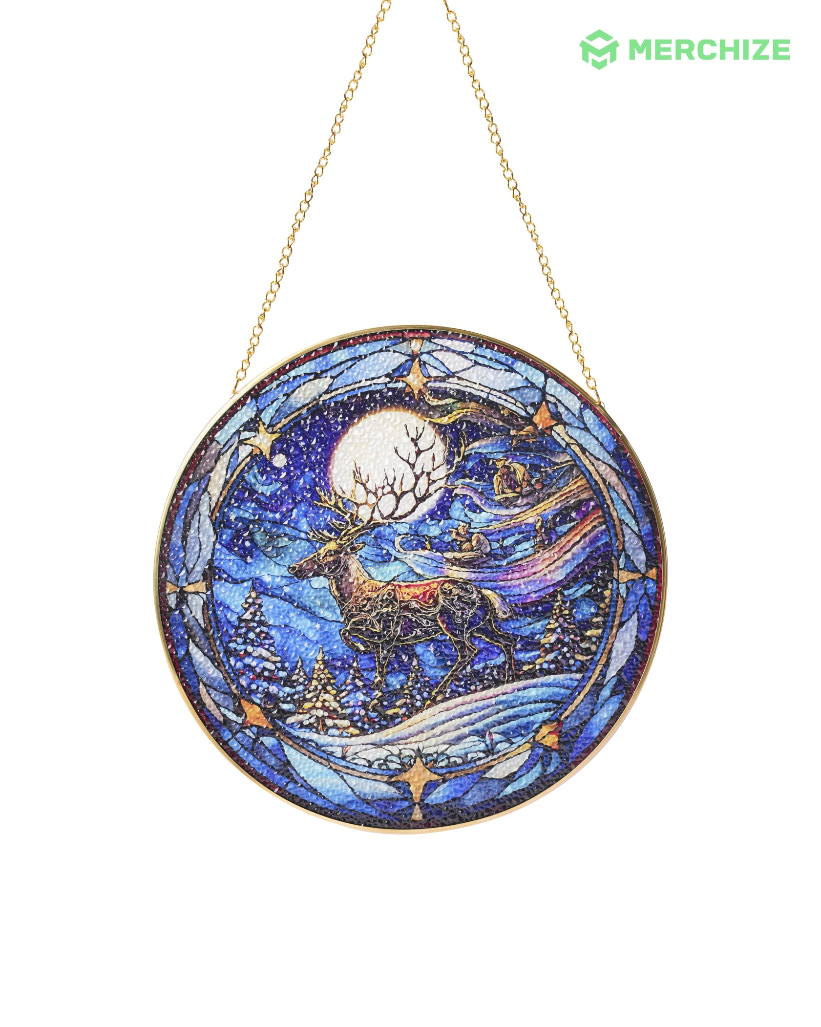 Stained Glass Suncatcher for Window Hanging (Golden Frame)