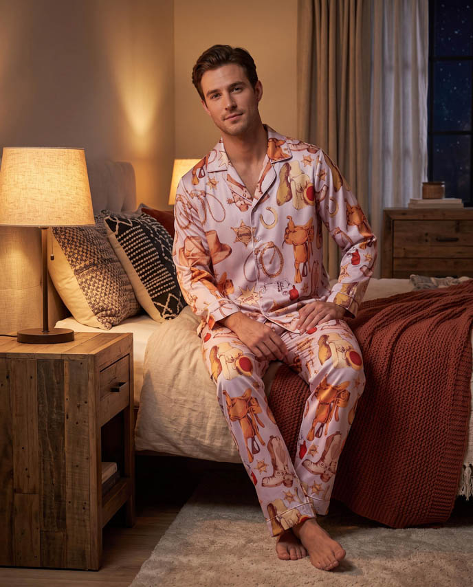 All-over Print Men's Satin Pajamas Set (No Pocket)