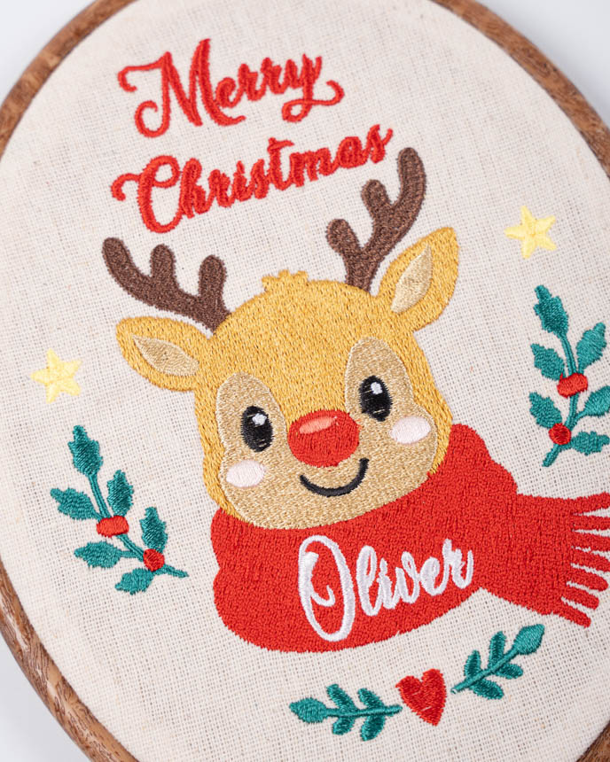 Embroidered Faux Wood Hoop Ornament