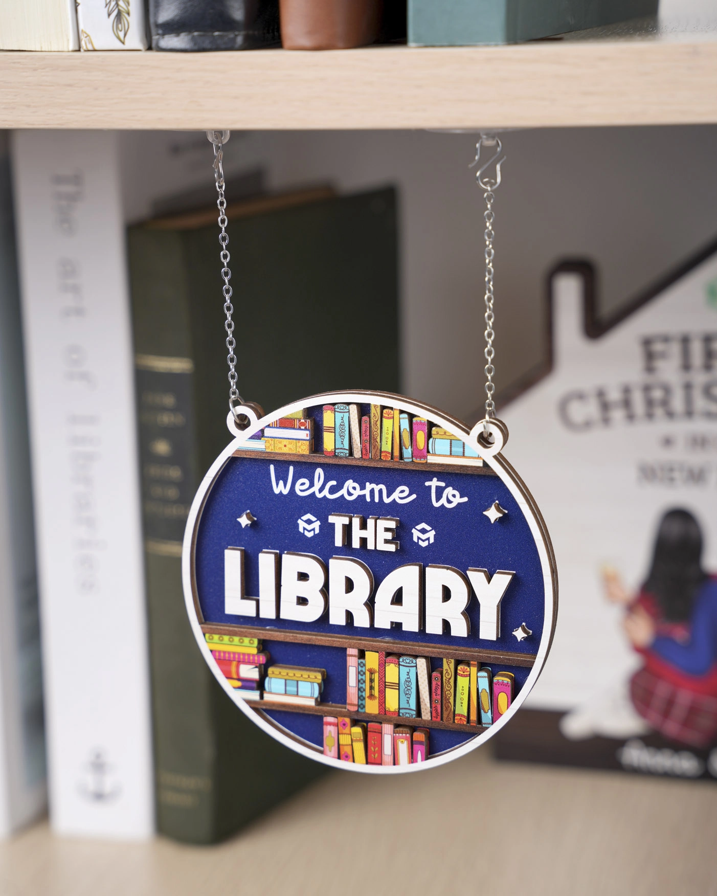 Custom Shape Wood Bookshelf Sign