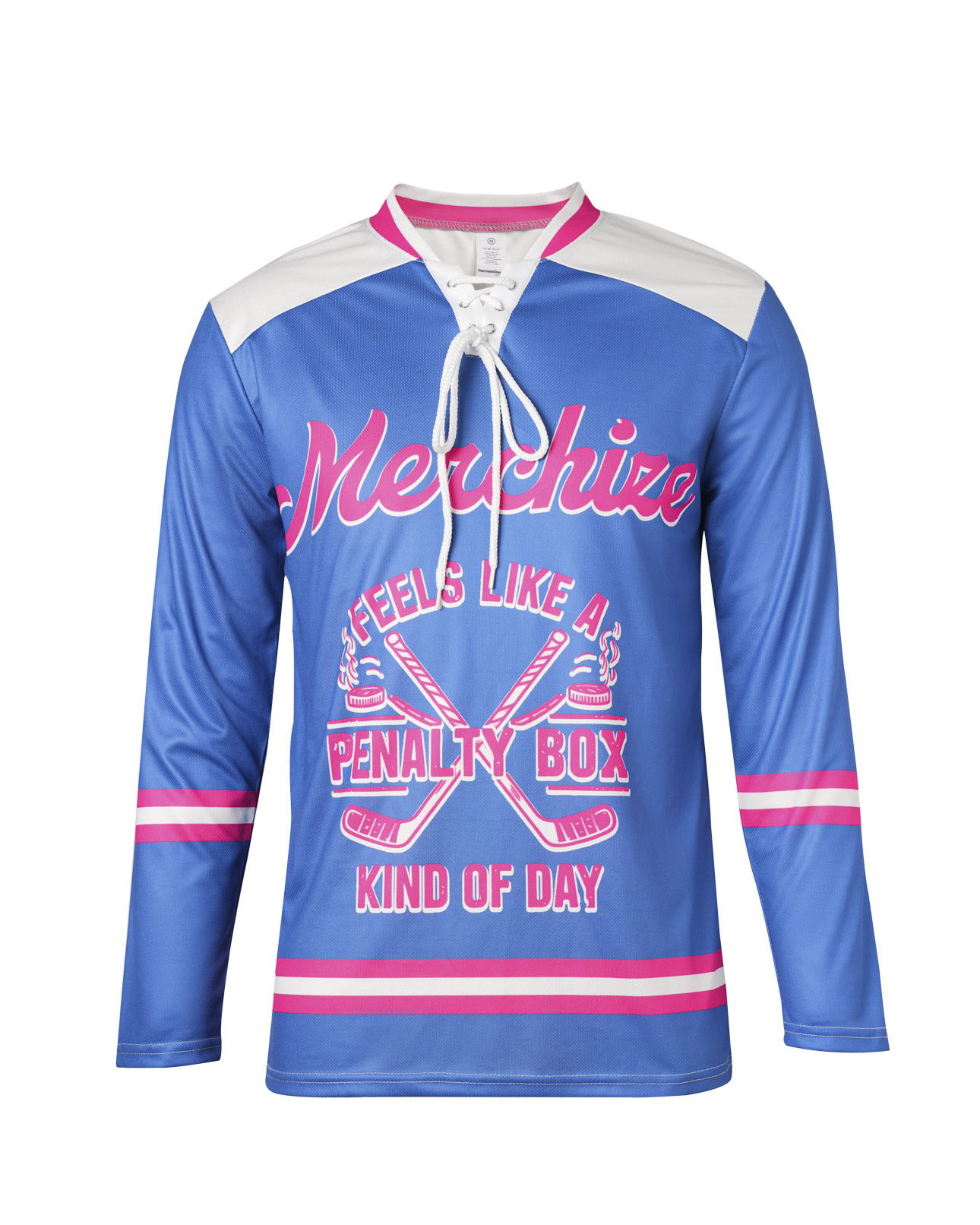  All-over Print Lace Neck Hockey Jersey with Shoulder Yoke