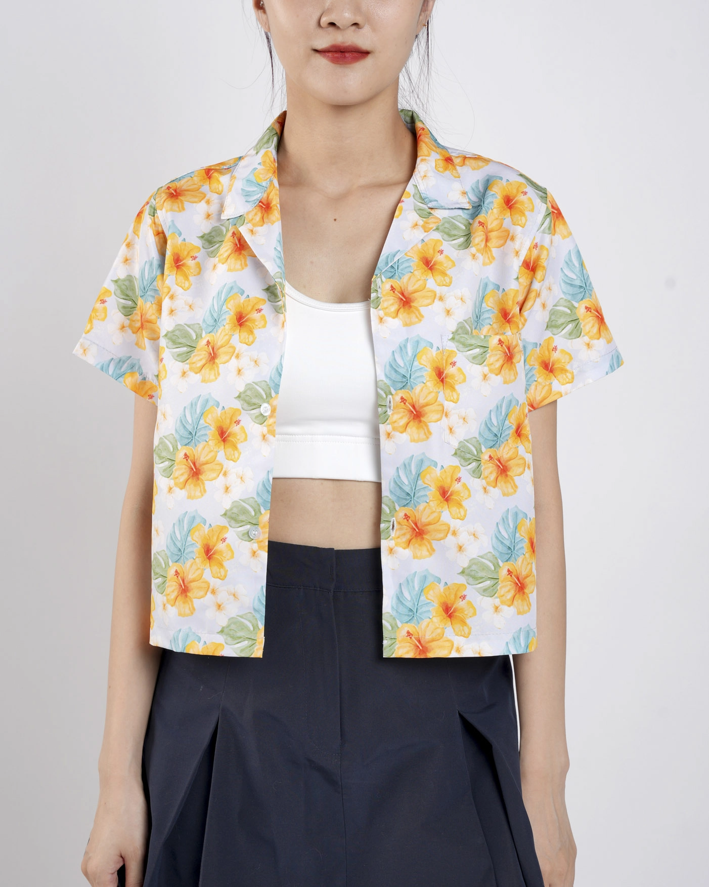 All-over Print Womens' Crop Hawaiian Shirt