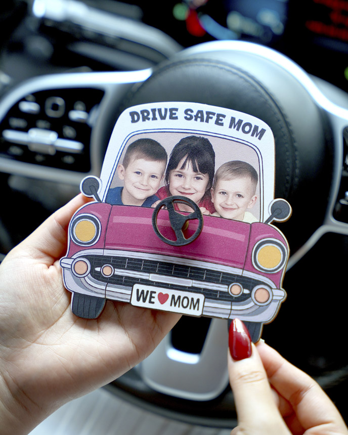 Custom Shape Wood Car Clip With Spinning Charm