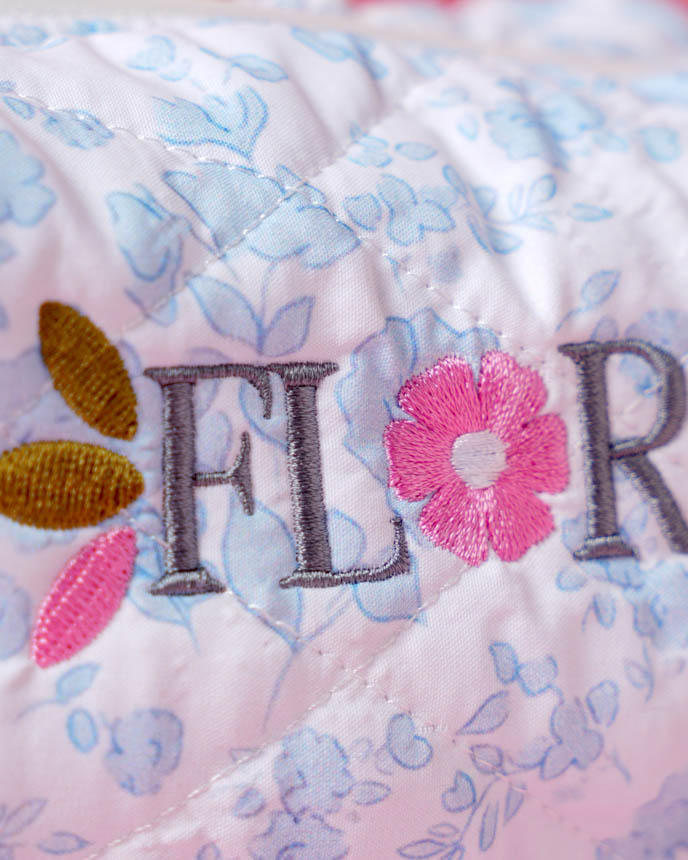 Embroidered Quilted Makeup Pouch
