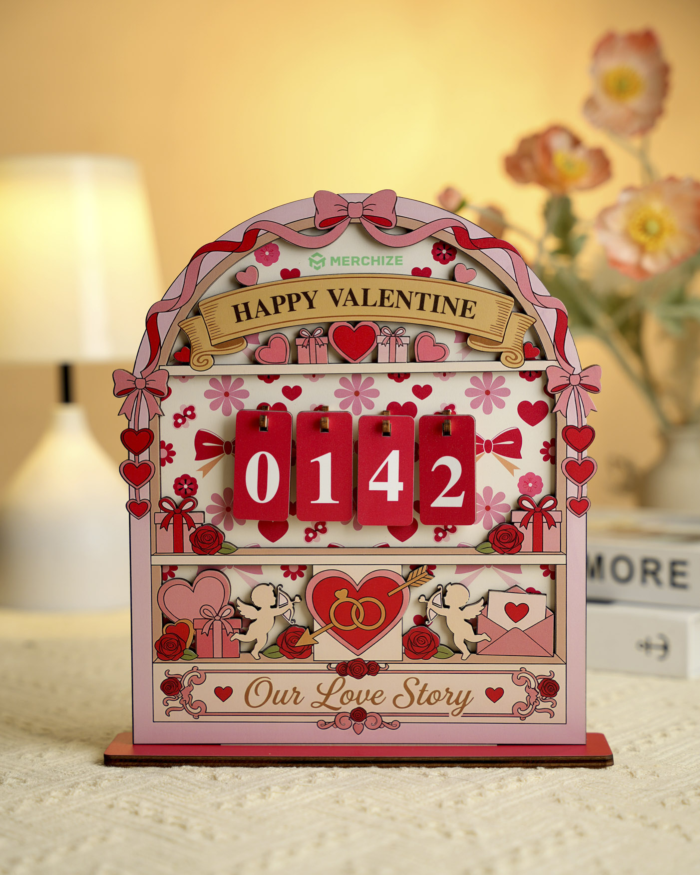 Custom Shape  Wood Bookshelf Tracker With Stand