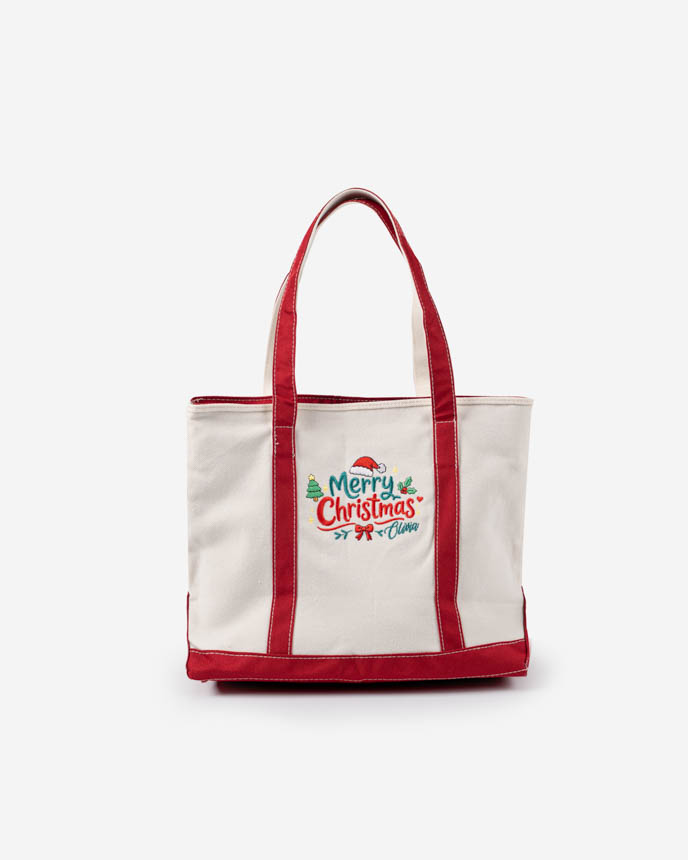 Embroidered Two-Tone Canvas Tote Bag