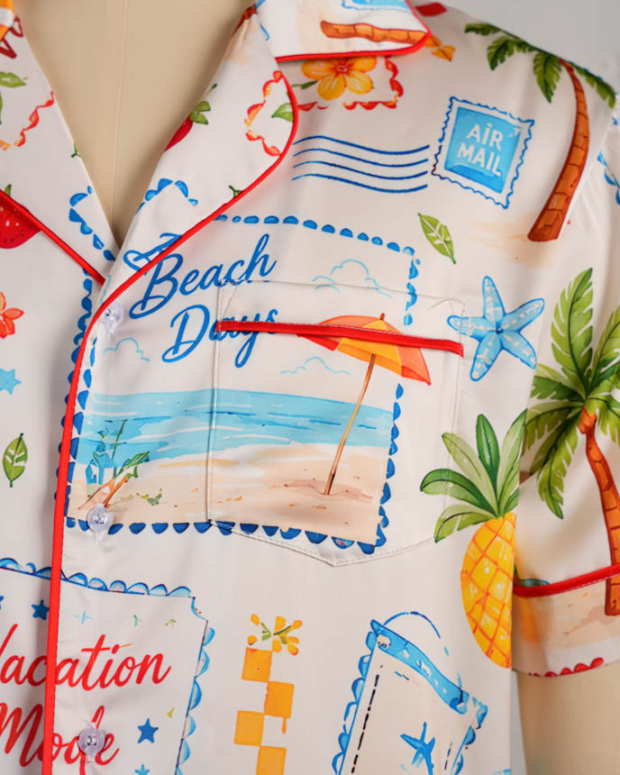 All-over Print Men's Satin Short-Sleeve Pajama Shirt