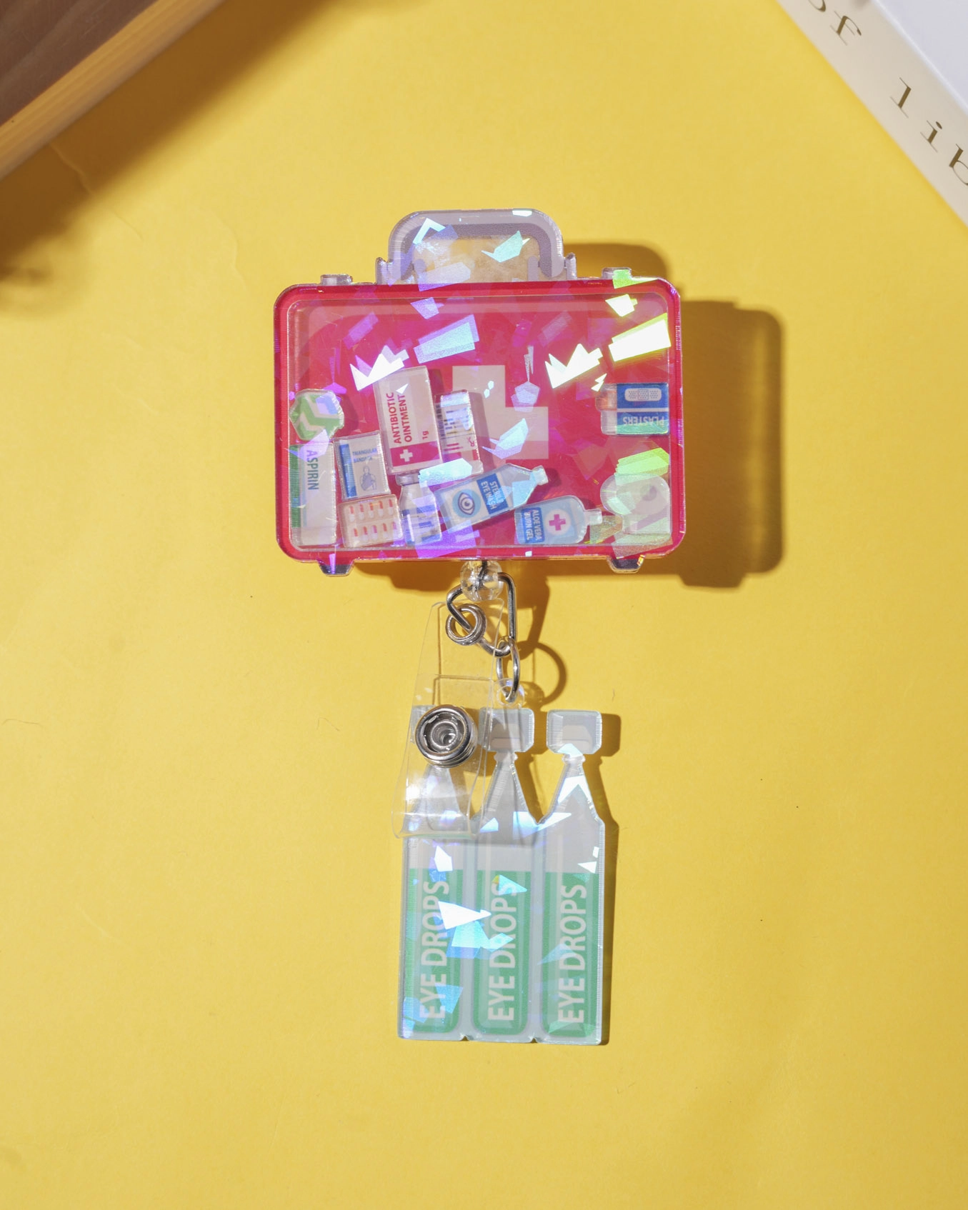 Custom Shape Hologram Shaker Badge Reel With Charm