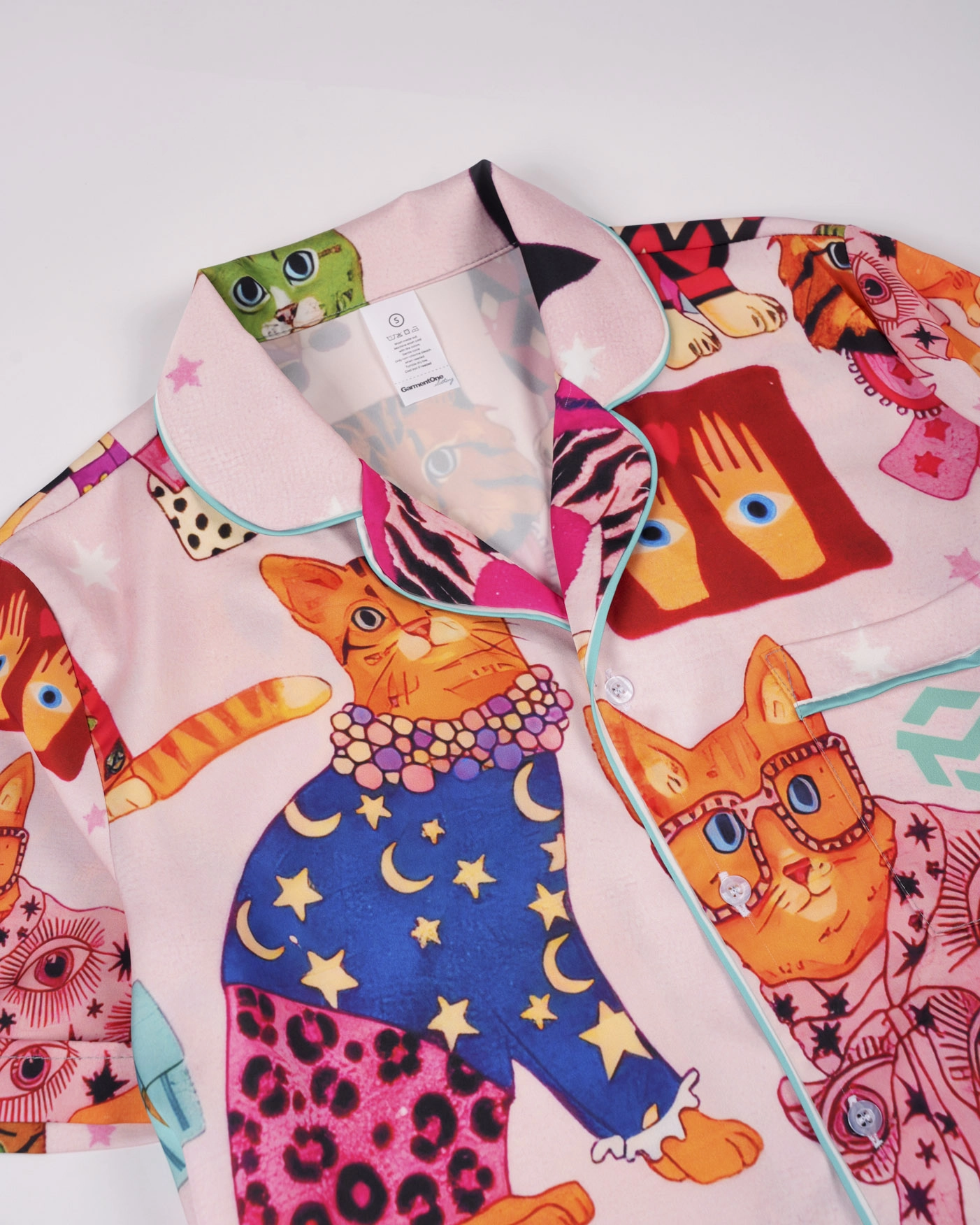 All-over Print Satin Short-Sleeve Pajamas Set with Long Pants