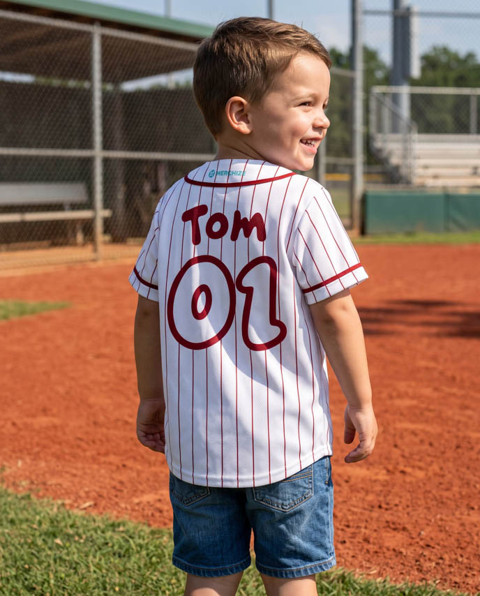 All-over Print Kids and Youth Baseball Jersey (White Buttons)