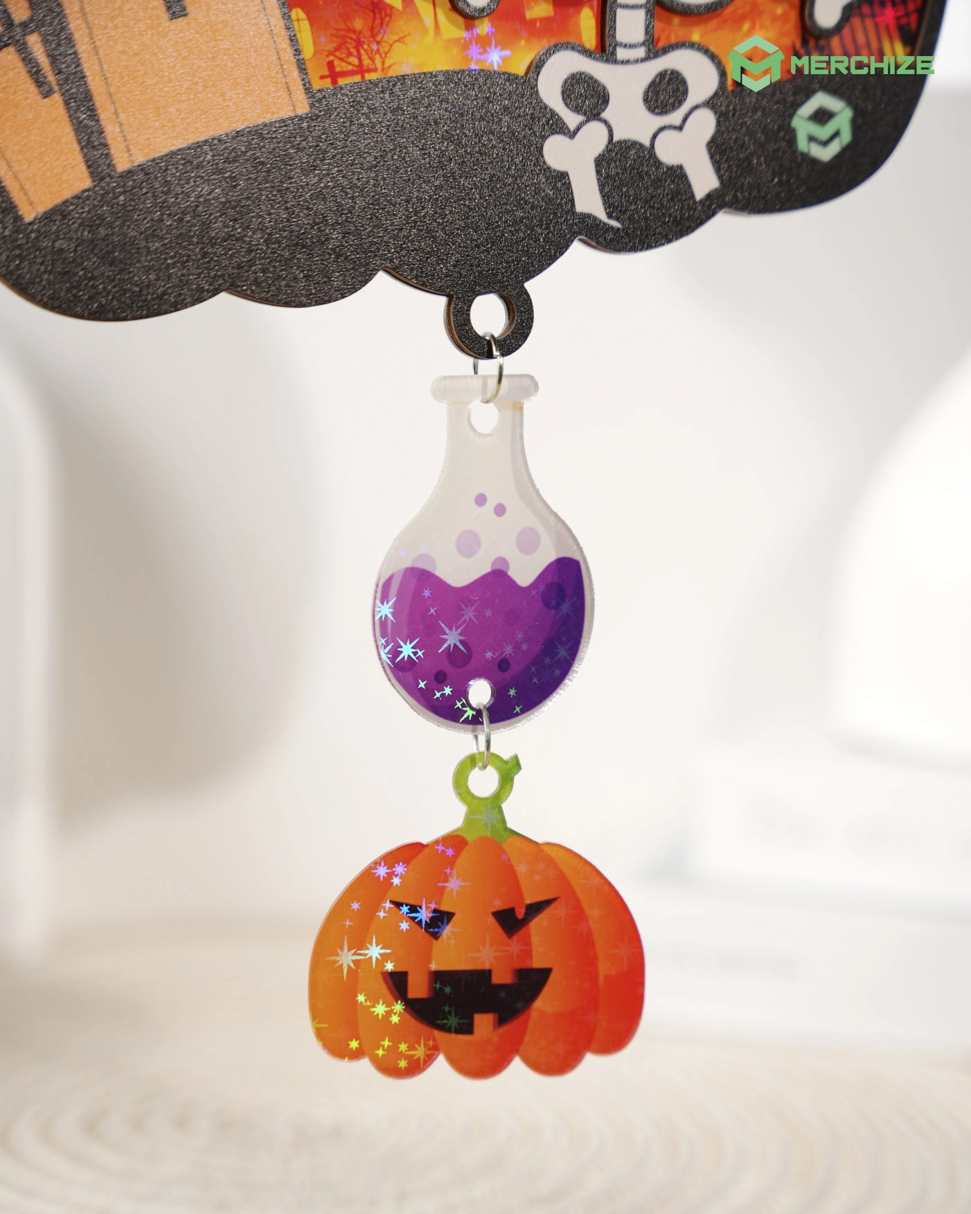 Custom Shape Wood and Hologram Acrylic  Ornament With 2 Charms