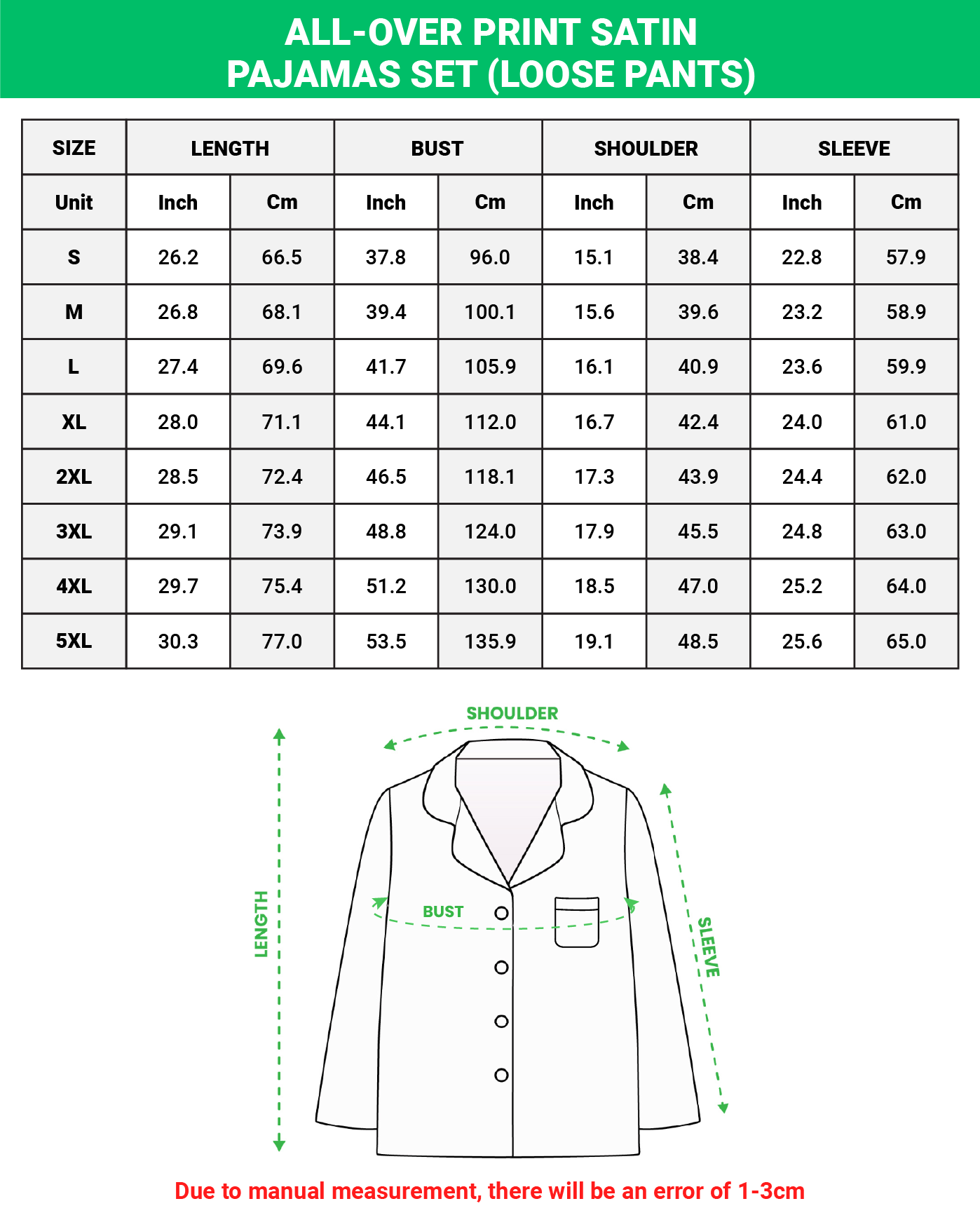 All-over Print Satin Pajamas Set (Loose Pants)