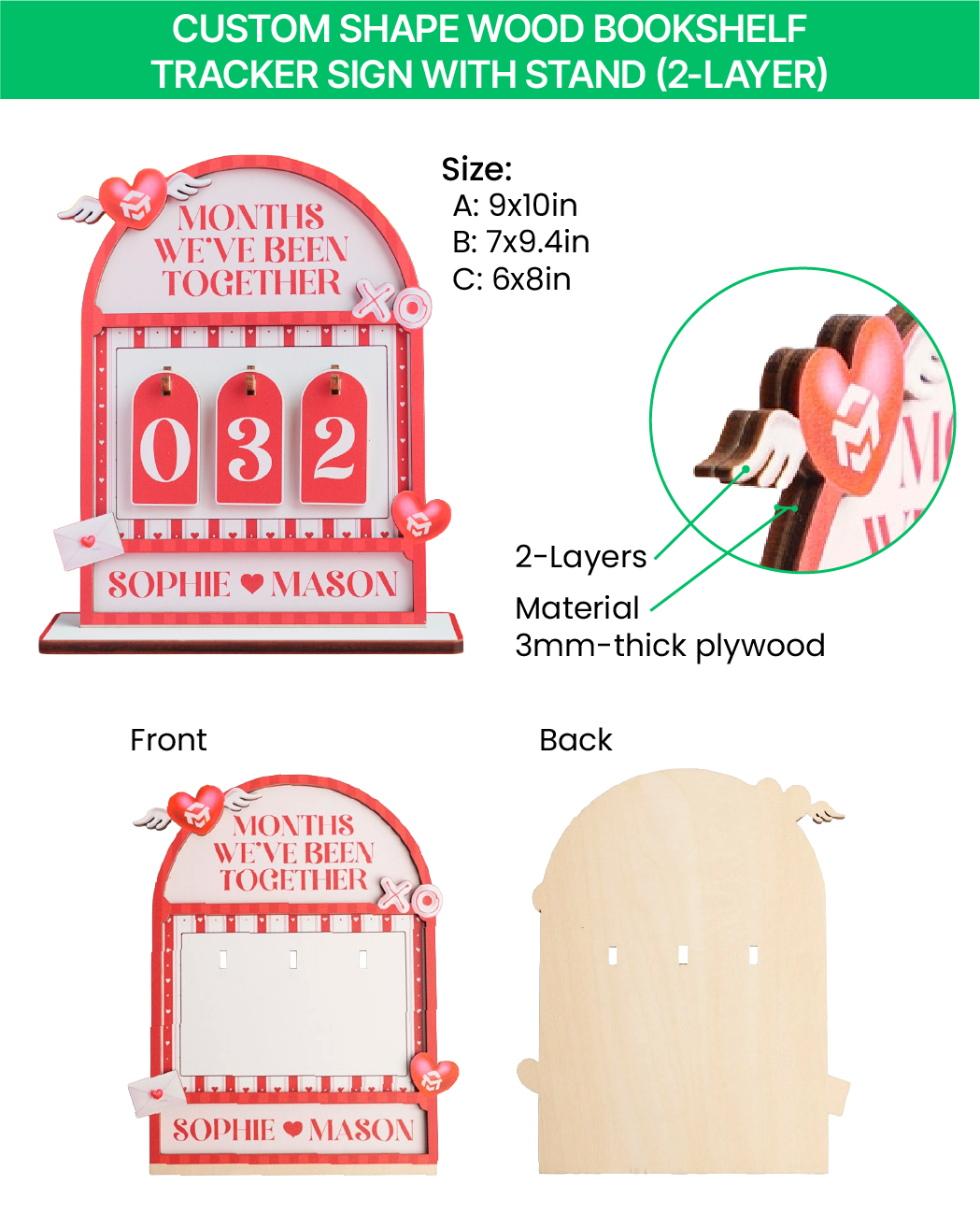Custom Shape  Wood Bookshelf Tracker With Stand