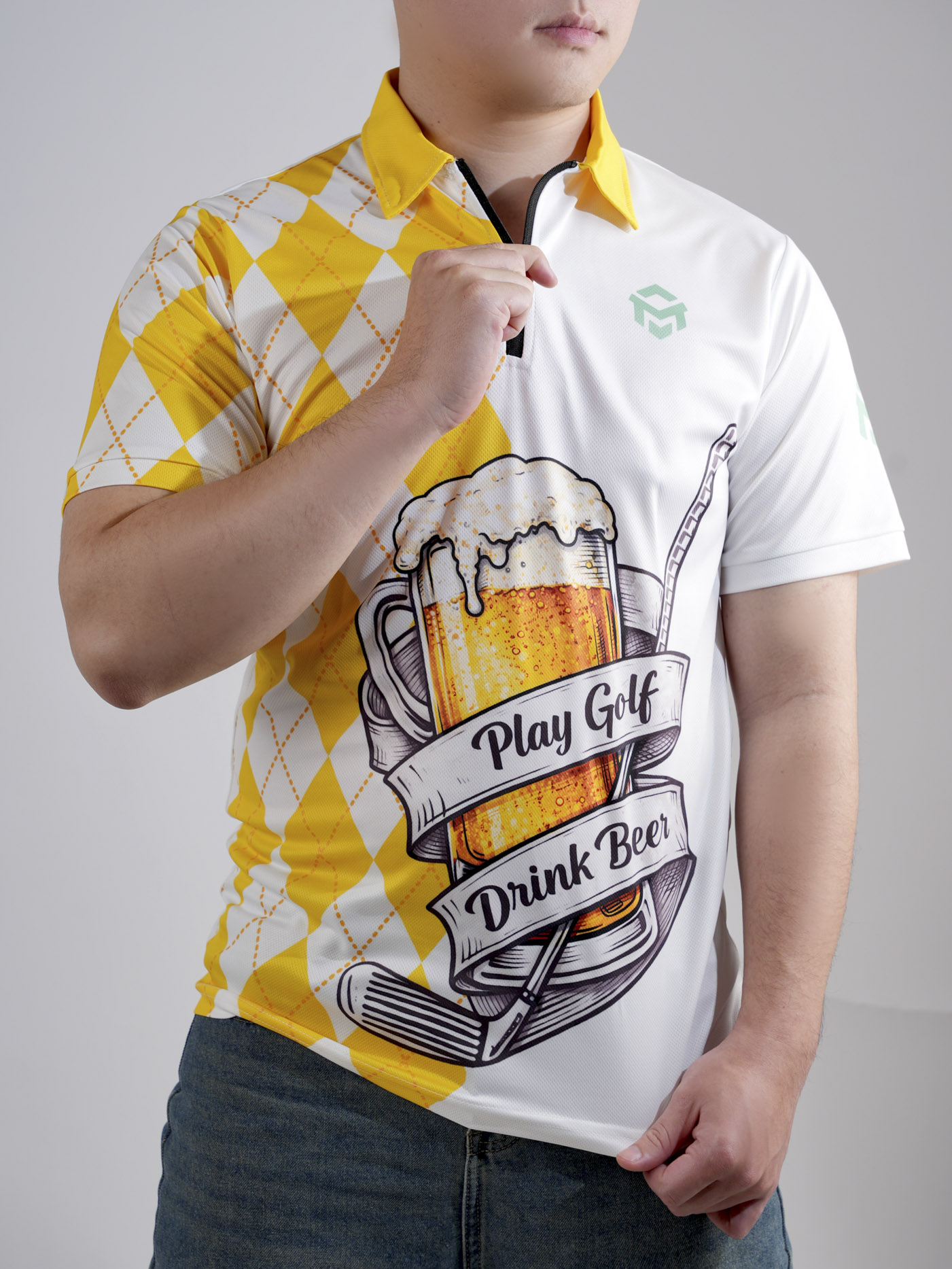 All-over Print Zip Polo Shirt (Lightweight)