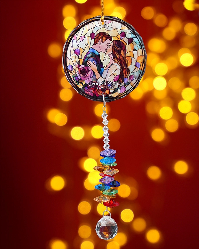 2-side Printed Glass Ornament With Crystal Charm