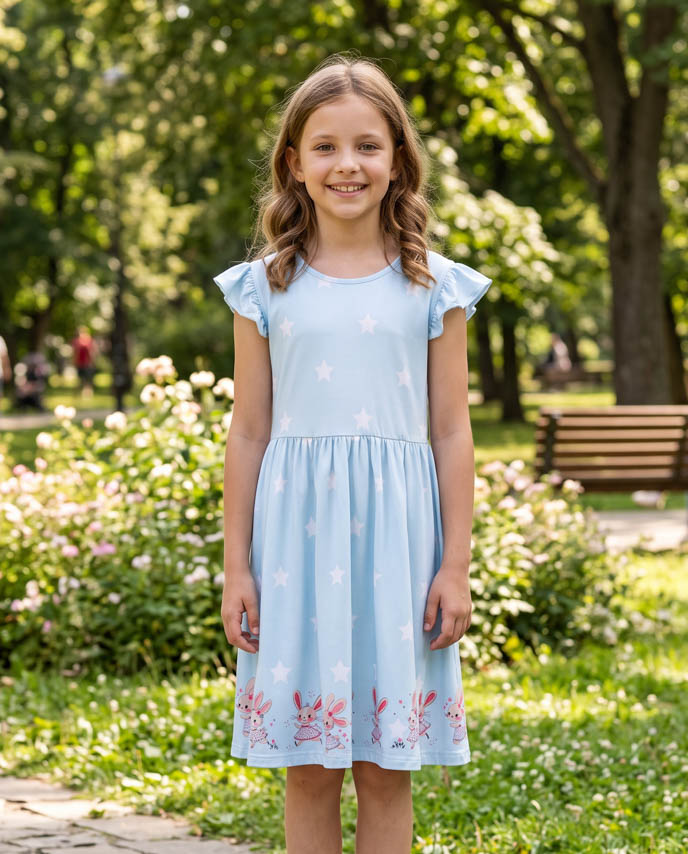 All-over Print Kid Ruffle Sleeve Dress