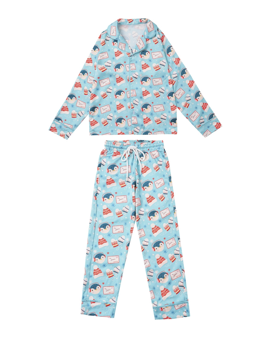 All-over Print Kid Satin Pajamas Set (No Pocket)