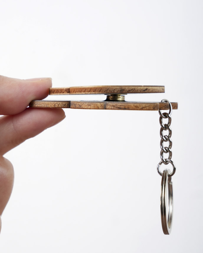 Custom Shape Wood Keychain With Spinning Charm