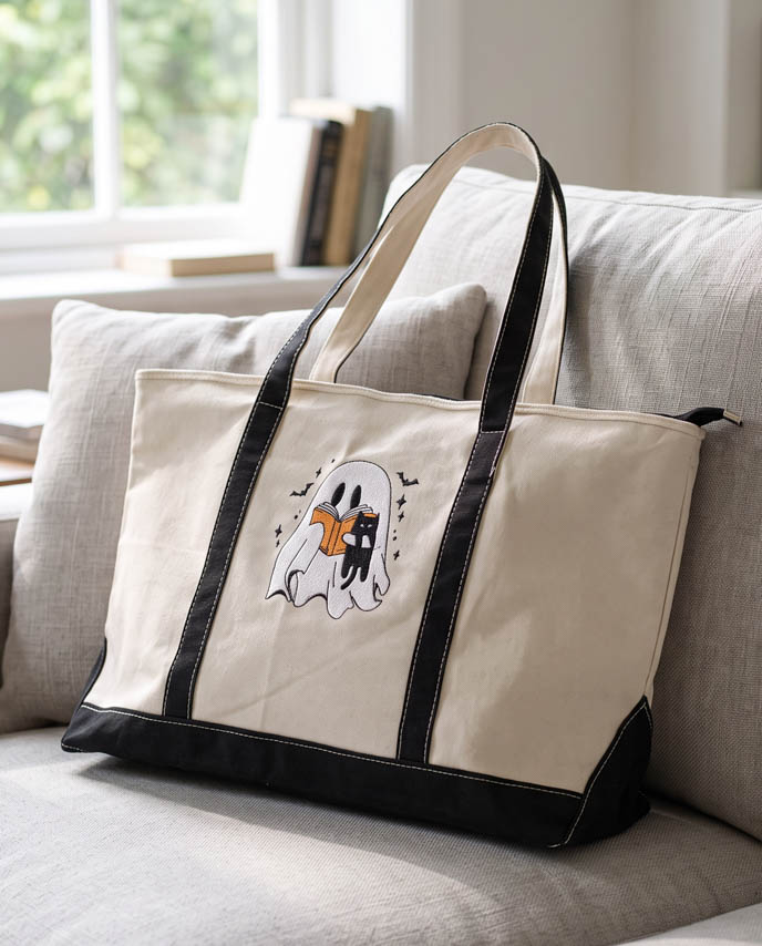 Embroidered Two-Tone Canvas Tote Bag